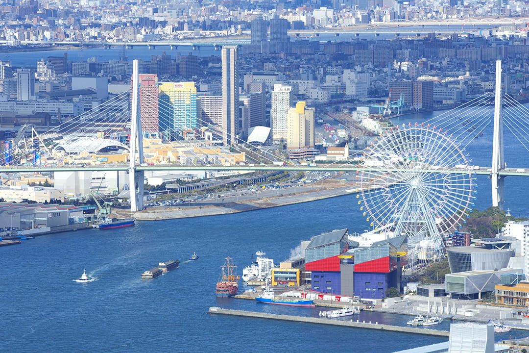 ヘリコプターで大阪上空から見る海遊館