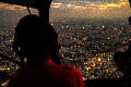 ヘリコプターで東京上空から見る夕焼けの川崎