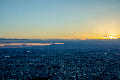 ヘリコプターで東京上空から見る夕焼けの多摩川