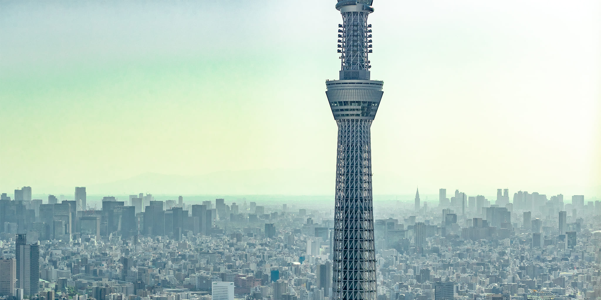 ヘリコプターで東京上空をフライトして見えるスカイツリー